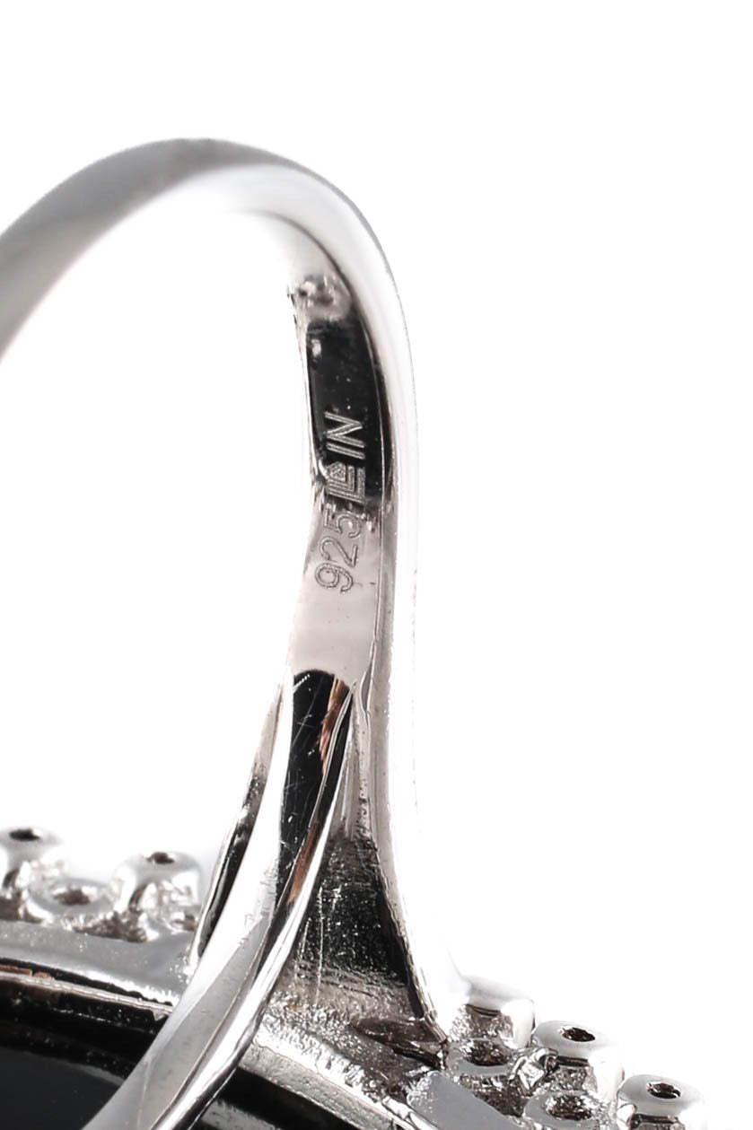 Pre-Owned| Sterling Silver Hand Carved Black Onyx Ruby Cocktail Ring Size 8