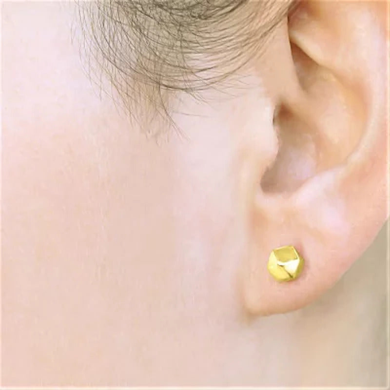 14K Yellow Gold High Polish Geometric Cubed Stud Earring