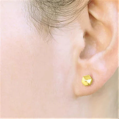 14K Yellow Gold High Polish Geometric Cubed Stud Earring