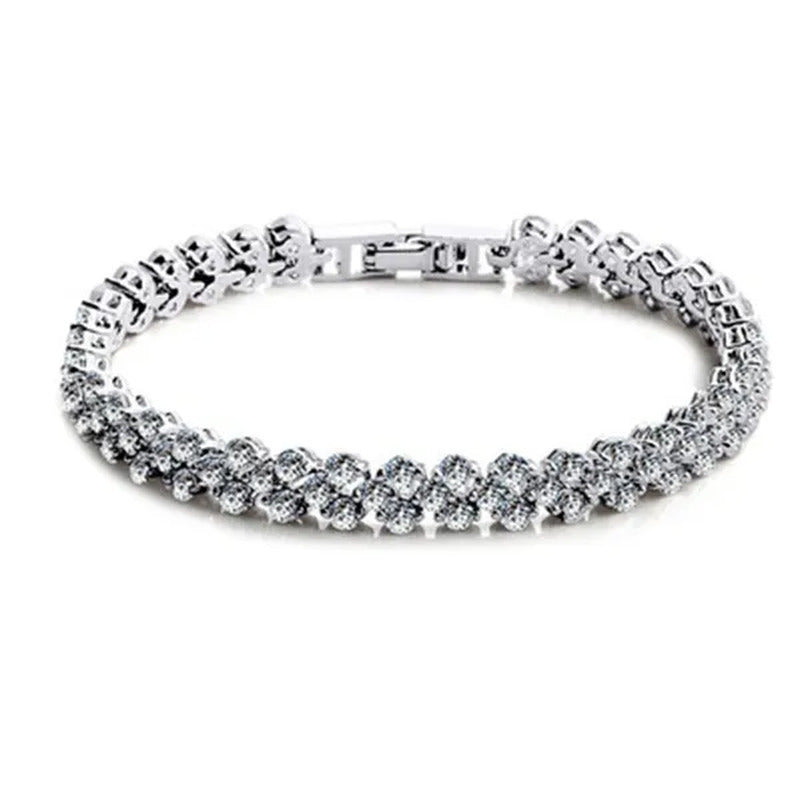 Fashion Roman Style Women'S 925 Sterling Silver Crystal Diamond Bracelet Gold an