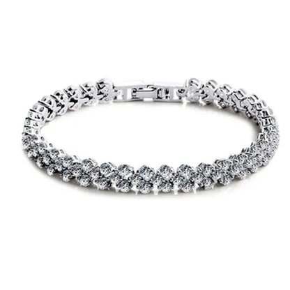 Fashion Roman Style Women'S 925 Sterling Silver Crystal Diamond Bracelet Gold an