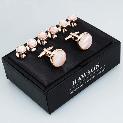 Cufflinks and Tuxedo Studs Set for Men with Gift Box, Rose Gold Tone Mother-Of-P