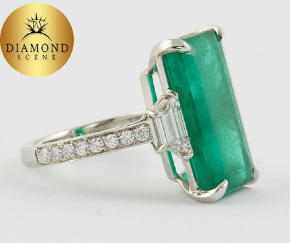 Unique Elongated 10 Carat Green Emerald Ring