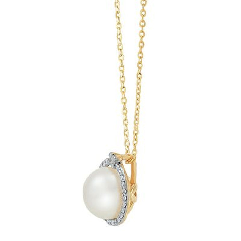 Freshwater Cultured Pearl Pendant with 0.11 CT. T.W. Diamonds in 14K Yellow Gold
