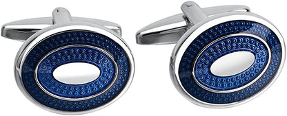 Classic Stainless Steel Bussiness Cufflinks for Mens French Shirt Cuffs Oval Blu