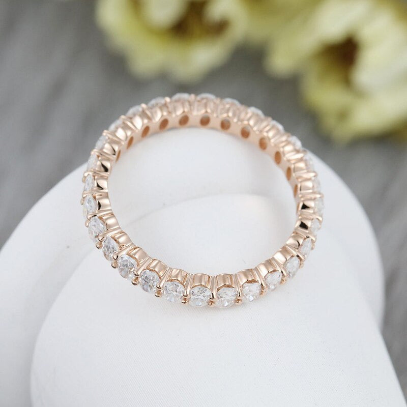 Solid 14K Rose Gold Oval Cut Moissanite Engagement Ring Vintage Full Eternity