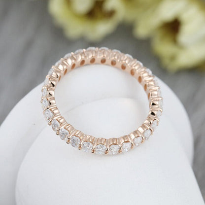 Solid 14K Rose Gold Oval Cut Moissanite Engagement Ring Vintage Full Eternity