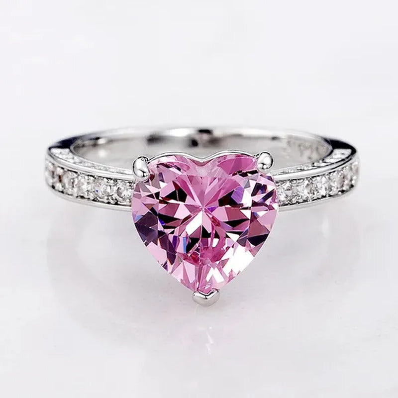 Luxury Solitaire Women Heart Diamond Engagement Rings AAAA Pink Sapphire Proposa