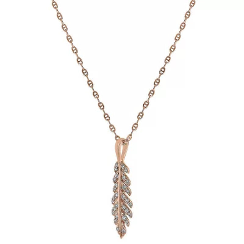 Diamond Feather Leaf Pendant in 14K Gold