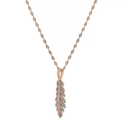 Diamond Feather Leaf Pendant in 14K Gold