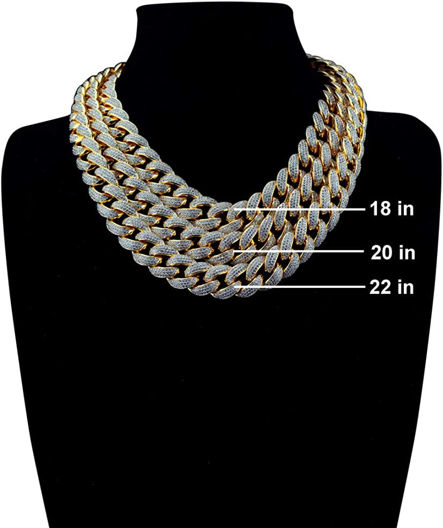 | Iced Lab Diamond Chain Necklace 3 Row Cubic Zirconia - Miami Cuban Link Chain