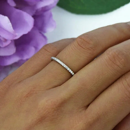 Womens Small Half Eternity Bridal Wedding Band, Stacking Ring, Stackable Band, A