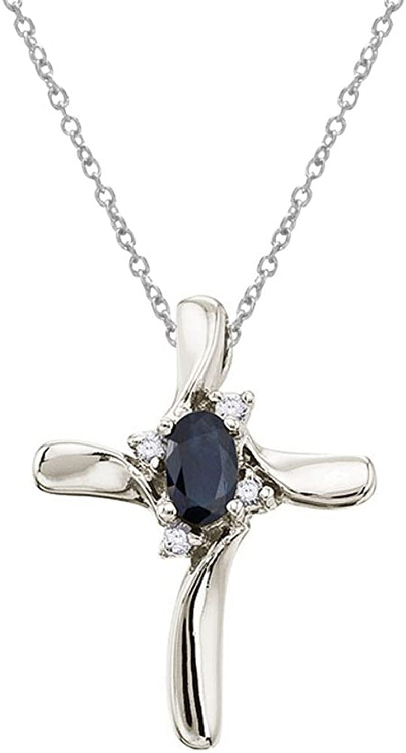 10K White Gold Sapphire and Diamond Cross Pendant with 18" Chain