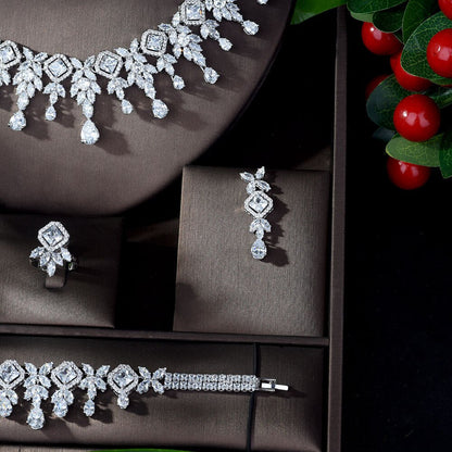Zircons High Quality White Gold Color Cubic Zirconia Bridal Wedding Necklace