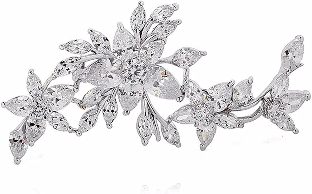 GULICX Silver Plated Base Diamante Zircon Flower Blossom Brooch Badge Pin Classi
