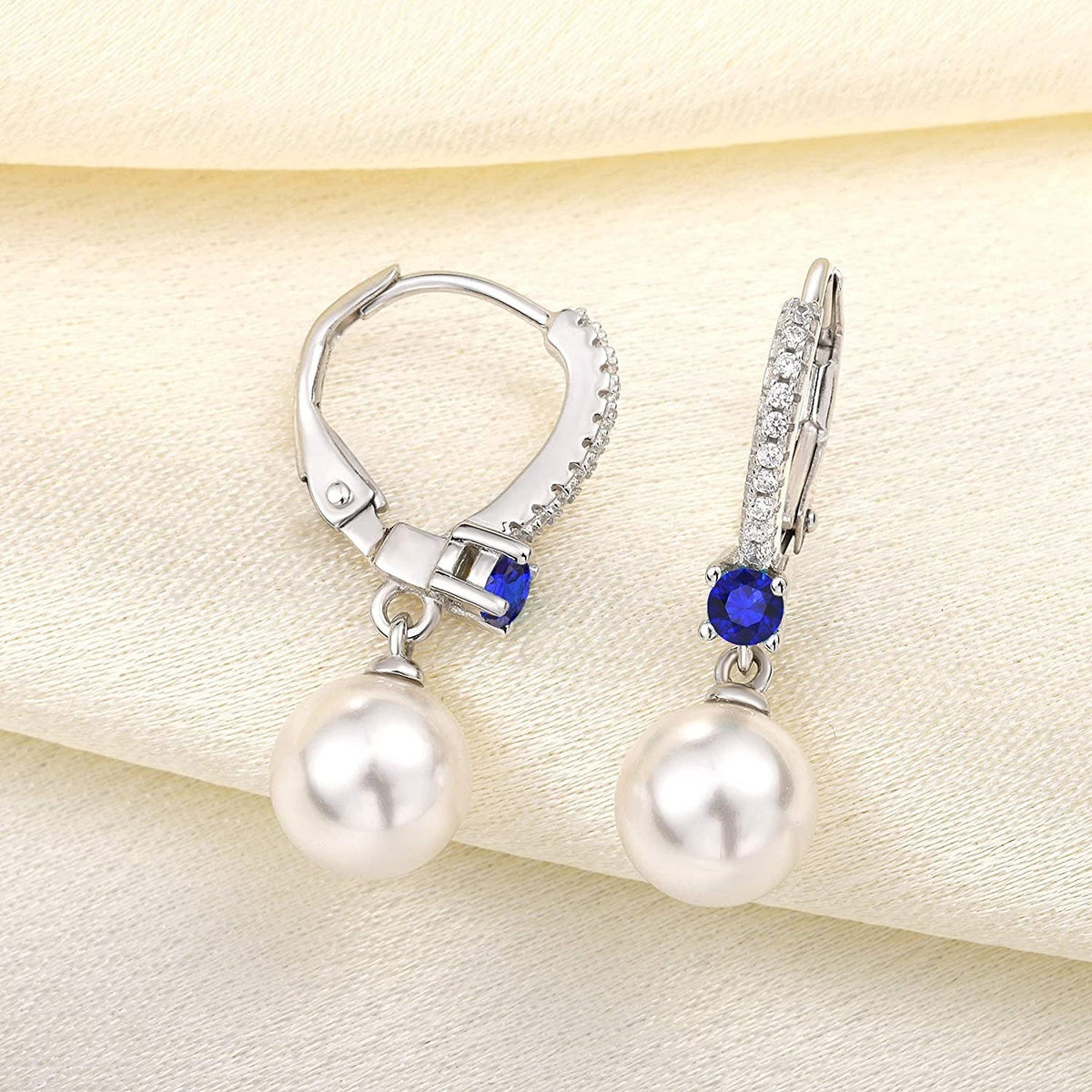 JO WISDOM 925 Sterling Silver Freshwater Pearl Hoop Earrings with Dangle Real Pe