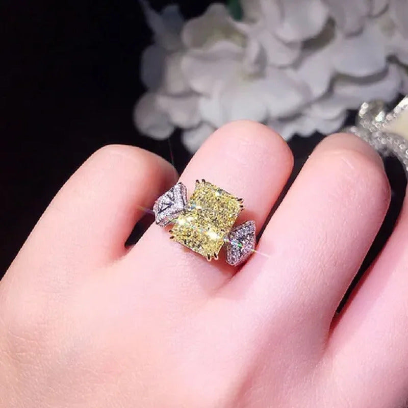Fashion Ladies 4 Prong Setting Square Cut Citrine Gemstone Silver Plated AAA Zir