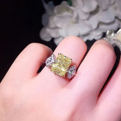 Fashion Ladies 4 Prong Setting Square Cut Citrine Gemstone Silver Plated AAA Zir