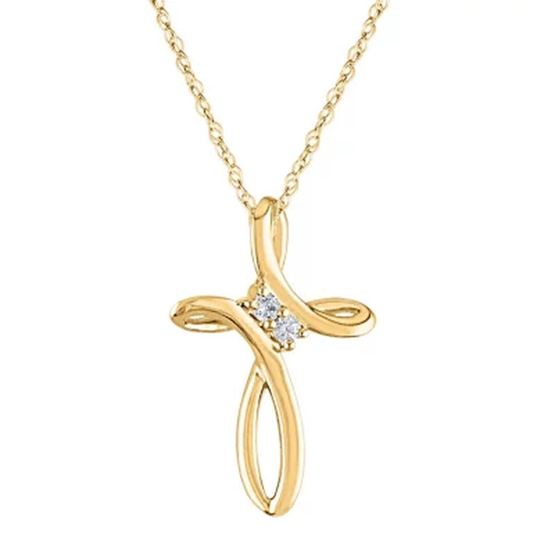 0.04 CT. T.W. Diamond Cross Pendant in 14K Gold