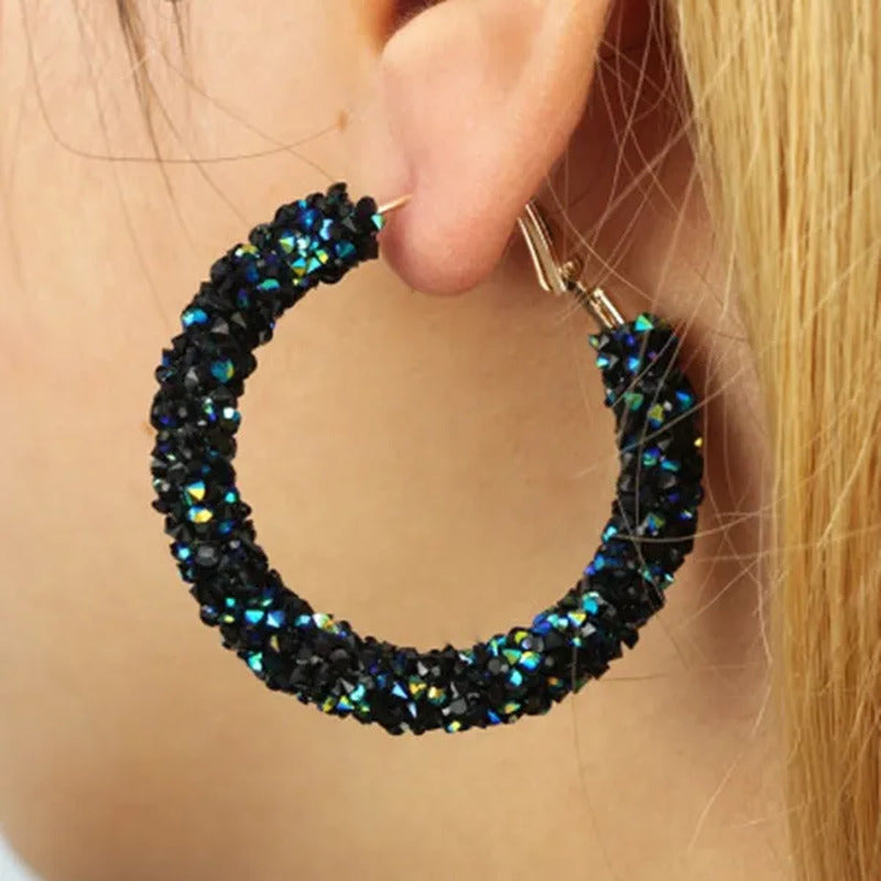 Rhinestone Zircon Flash Ring round Diamond Earrings Female Silver Gold Stud Earr