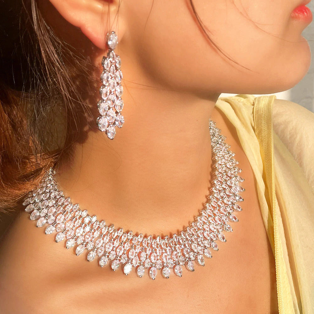 Luxury Chunky Full Cubic Zirconia Paved Dinner Party Bridal Wedding Choker