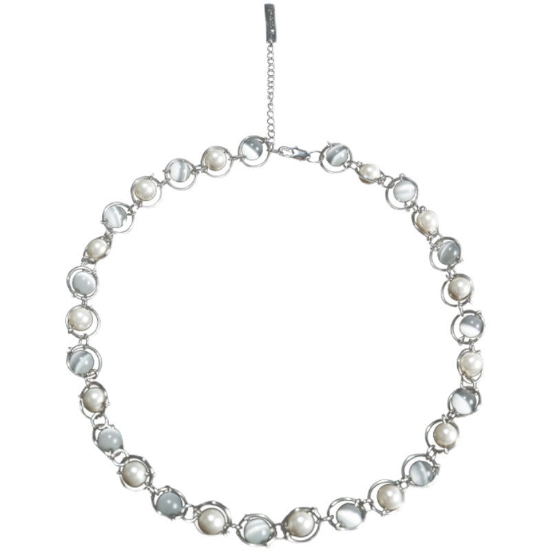 Saturn Structure Pearl Opal Beaded Necklace