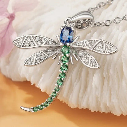 Personality Fashion 925 Sterling Silver Diamond Gemstone Insect Dragonfly Pendan