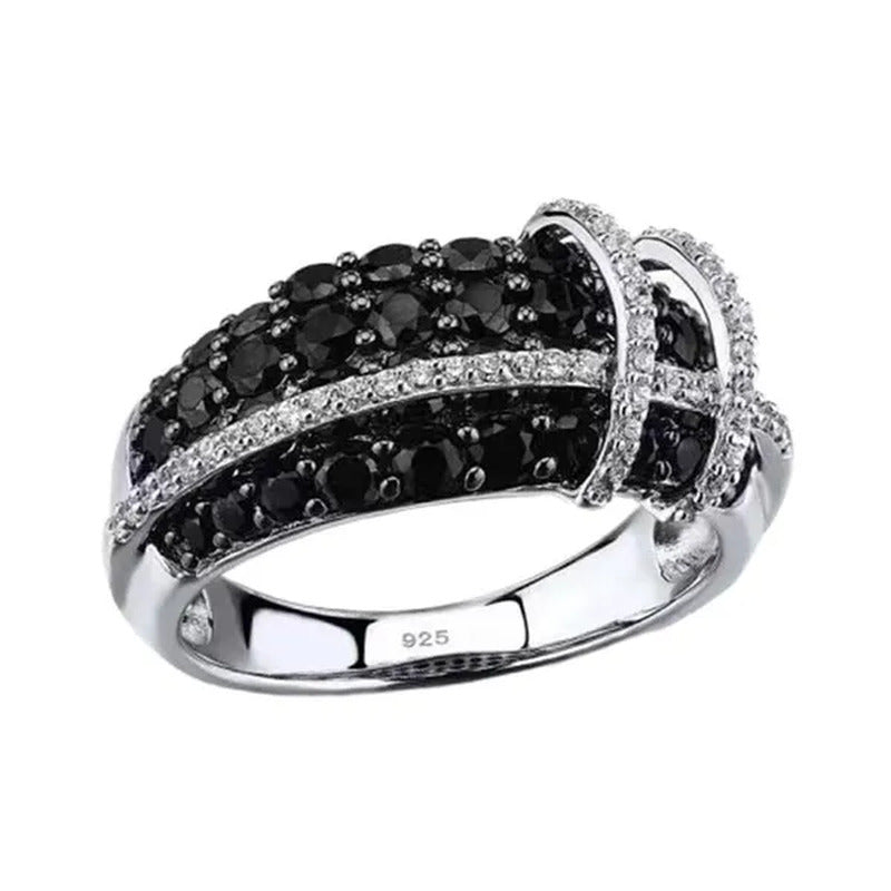 Fashion Women Creative Cross Cross Zircon Ring Black and White Bicolor Zircon Ri