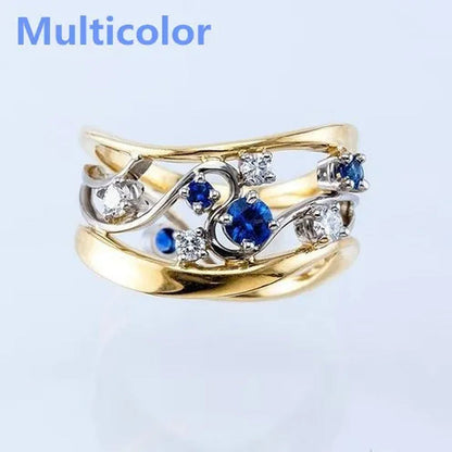 Dazzling European and American Fashion Women'S 14K Solid Gold 6 Sparkling Diamon