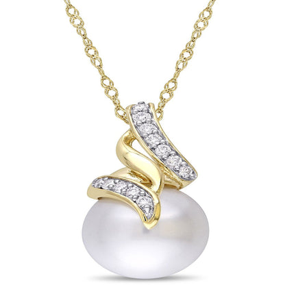 Miabella 9.5-10Mm White South Sea Cultured Pearl and 1/10 Carat T.W. Diamond 14K