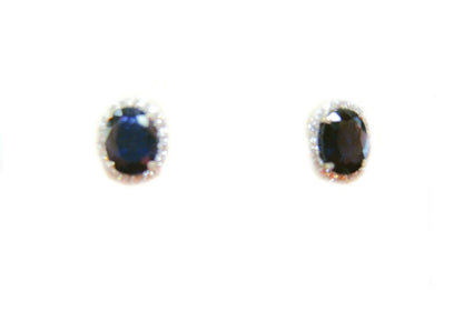SAPPHIRE TWO OVAL SHAPE SET ROUND DIAMOND EARRING