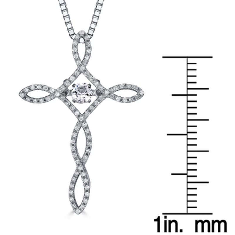 Dancing Created White Sapphire and 0.15 CT. T.W. Diamond Cross Pendant in Sterli