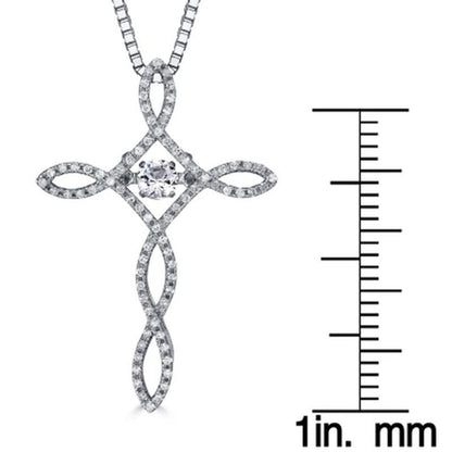 Dancing Created White Sapphire and 0.15 CT. T.W. Diamond Cross Pendant in Sterli