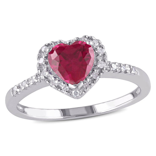 Miabella Women'S 1 Carat T.G.W. Created Ruby and 1/10 Carat T.W. Diamond Heart H
