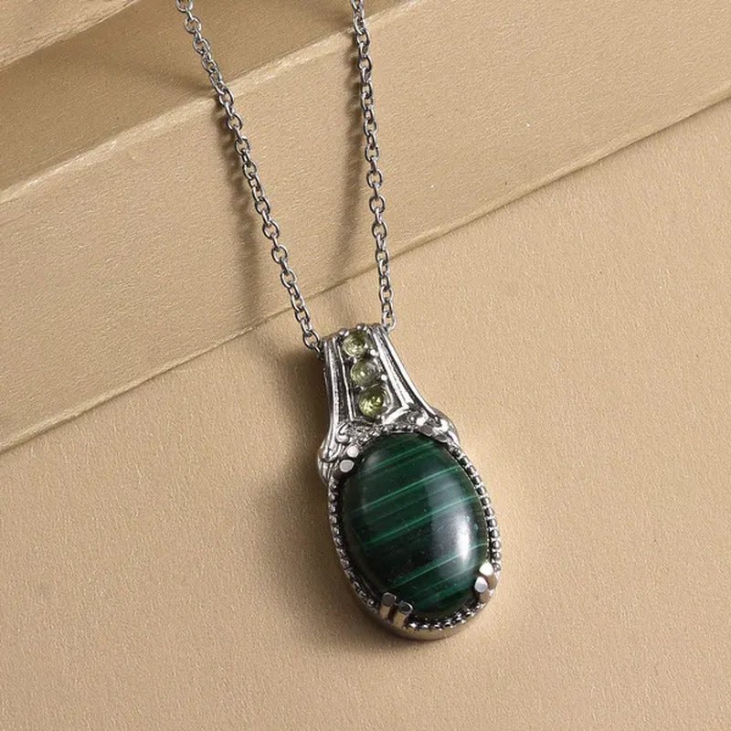 Birthday Gifts Stainless Steel Malachite Peridot August Birthstone Pendant Neckl