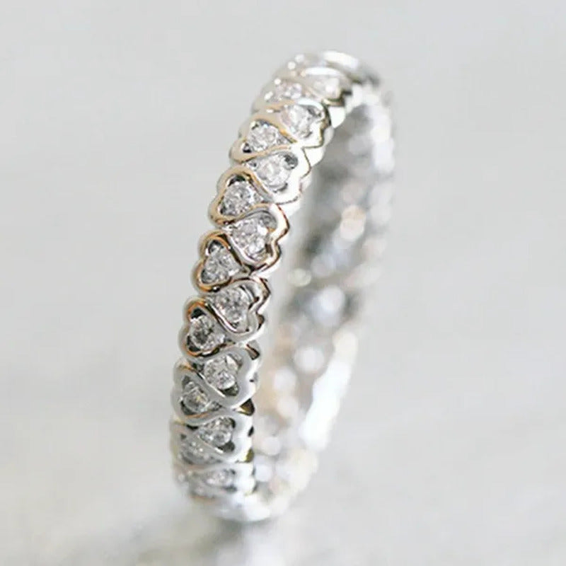 925 Sterling Silver White /Rose Color with CZ Diamond Heart Eternity Ring