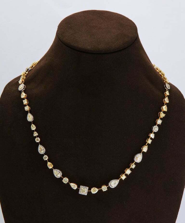 Multishape Yellow and White Diamond Necklace