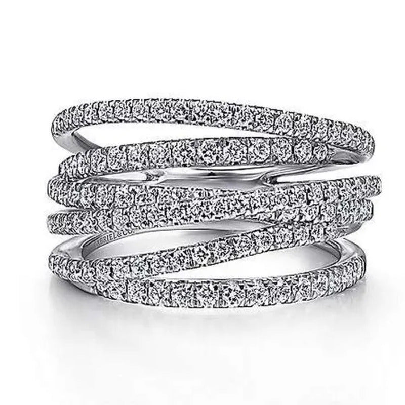 Exquisite 925 Sterling Silver Micro Pave Diamond Multilayer Rings for Women Brid