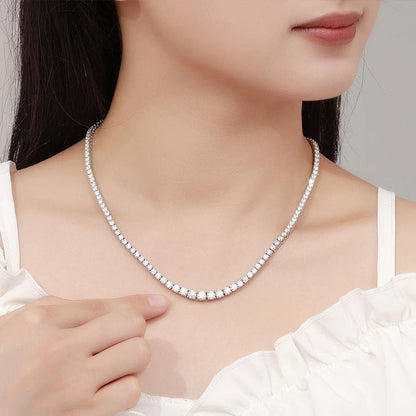 14-24Inch All Moissanite Tennis Necklace for Men Women 100% Solid Silver Plated
