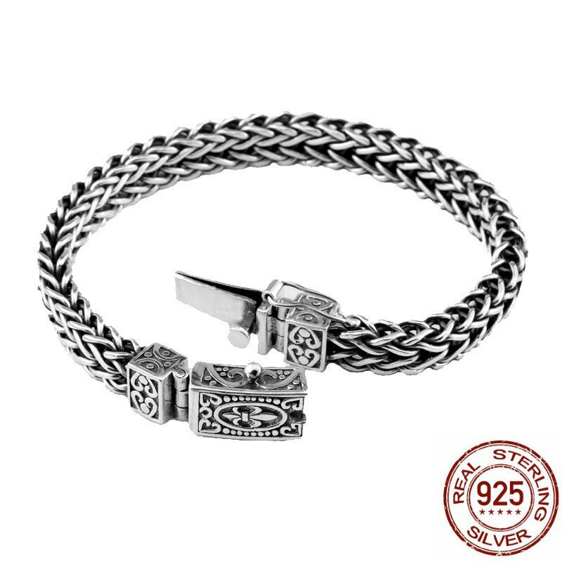 Pure Silver Handmade 925 Sterling Silver Bracelet Men'S Vintage Thai Silver