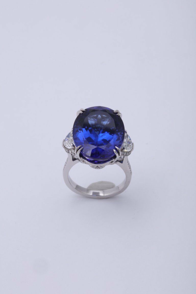 20 Carat Royal Blue Tanzanite and Diamond Ring