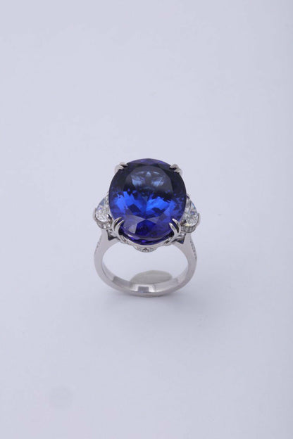 20 Carat Royal Blue Tanzanite and Diamond Ring
