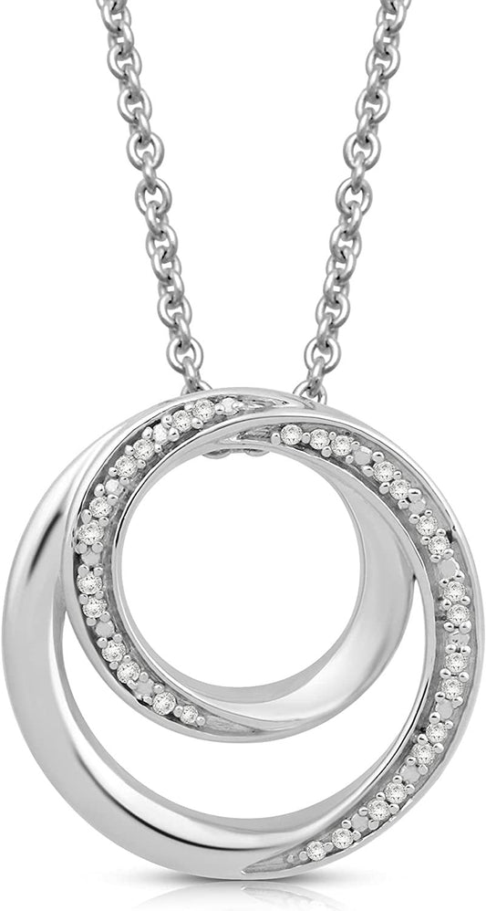 Sterling Silver Natural White round Diamonds Pendant Necklace, 18" Rolo Chain