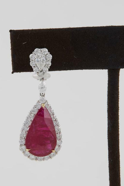 Pear Shaped Ruby 12.10 ct Diamond 3.52 ct 18 k white gold Gold Earrings