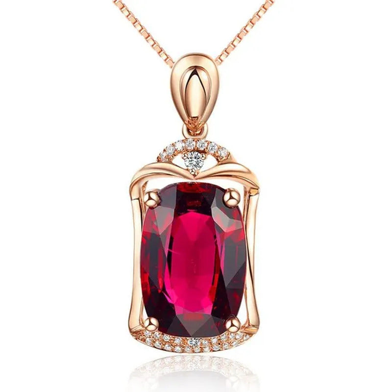 New Jewelry Fashion Gold-Plated Zircon AAA Ruby Ellipse Pendant Necklace Ornamen
