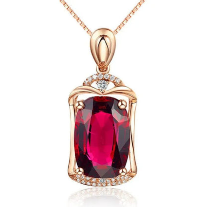 New Jewelry Fashion Gold-Plated Zircon AAA Ruby Ellipse Pendant Necklace Ornamen