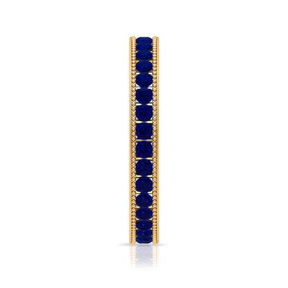 1 CT Created Blue Sapphire Eternity Ring with Milgrain Details, 14K Yellow Gold,