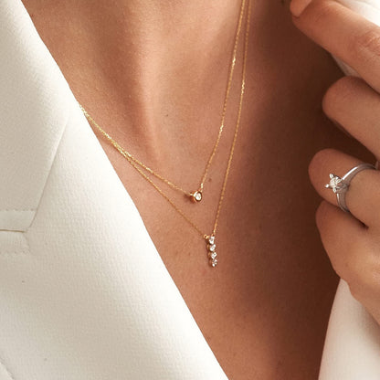 Diamond Solitaire Necklace | 14K Yellow Gold Necklaces for Women | 14K Solid Gol