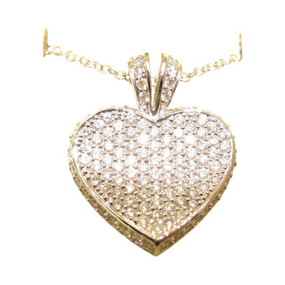 1.70 CT DIAMOND HEART PAVE SET ROUND BRILLIANT SHAPE DIAMOND INCLUDED CHAIN 18 K