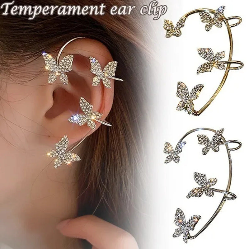 Zircon Butterfly Earrings Butterfly Wrap around Ear Earrings Adjustable Ear Cuff
